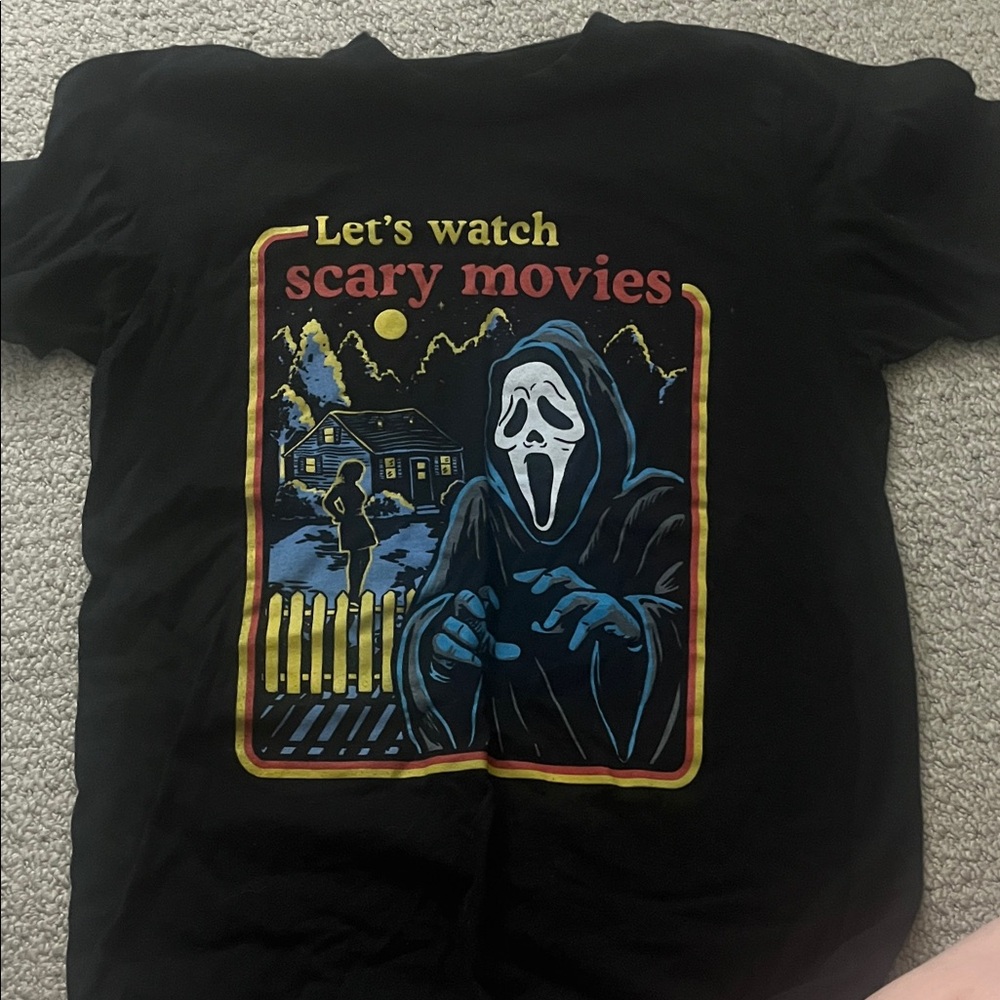 Black Graphic Tee with Scary Movie Design